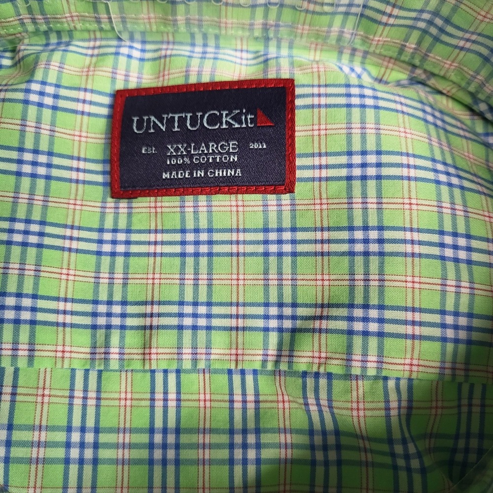 UNTUCKit Frascati Mens XXL Green Blue Plaid Long Sleeve Button Down Shirt NWT - Picture 3 of 5